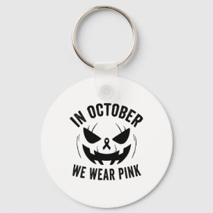 October We Wear Pink Breast Cancer Halloween Jacko Key Ring