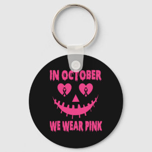 October We Wear Pink Breast Cancer Halloween Pumpk Key Ring