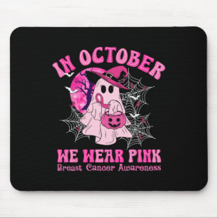 October We Wear Pink Breast Cancer Women Ghost Hal Mouse Pad