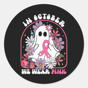 October We Wear Pink Ghost Floral Breast Cancer Aw Classic Round Sticker