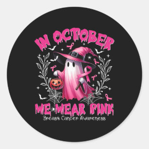 October We Wear Pink Ghost Witch Breast Cancer Awa Classic Round Sticker