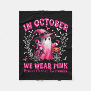 October We Wear Pink Ghost Witch Breast Cancer Awa Fleece Blanket