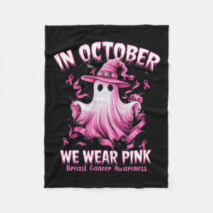 October We Wear Pink Ghost Witch Breast Cancer Awa Fleece Blanket