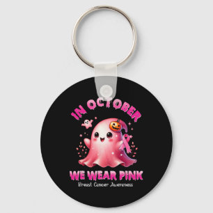 October We Wear Pink Ghost Witch Breast Cancer Awa Key Ring