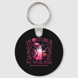 October We Wear Pink Ghost Witch Breast Cancer Awa Key Ring