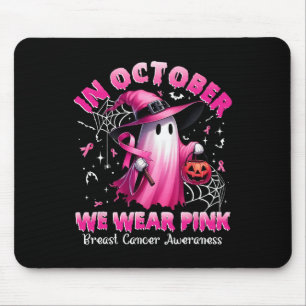 October We Wear Pink Ghost Witch Breast Cancer Awa Mouse Pad