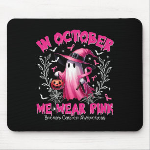 October We Wear Pink Ghost Witch Breast Cancer Awa Mouse Pad