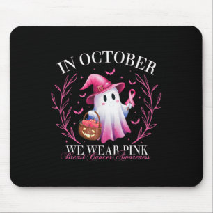 October We Wear Pink Ghost Witch Breast Cancer Awa Mouse Pad