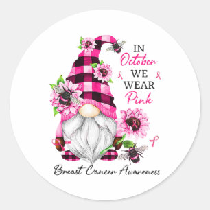 October We Wear Pink Gnome Breast Cancer Awareness Classic Round Sticker