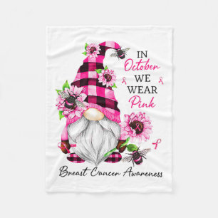 October We Wear Pink Gnome Breast Cancer Awareness Fleece Blanket