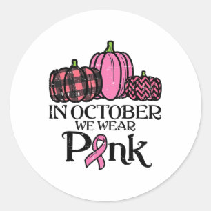 October We Wear Pink Leopard Breast Cancer Awarene Classic Round Sticker