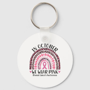 October We Wear Pink Leopard Breast Cancer Awarene Key Ring