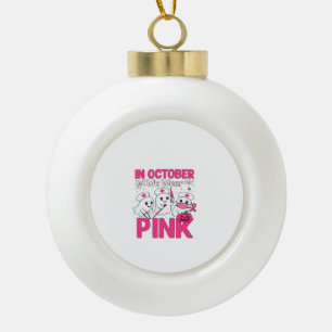 October We Wear Pink Nurse Breast Cancer Awareness Ceramic Ball Christmas Ornament