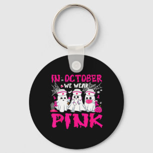 October We Wear Pink Nurse Ghost Halloween Breast Key Ring