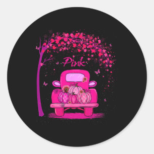 October We Wear Pink Pumpkin Truck Breast Cancer A Classic Round Sticker