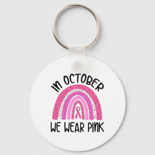 October We Wear Pink Ribbon Breast Cancer Awarenes Key Ring