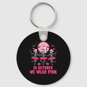 October We Wear Pink Skeleton Halloween Breast Can Key Ring