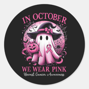 October We Wear Pink Witch Ghost Breast Cancer Awa Classic Round Sticker