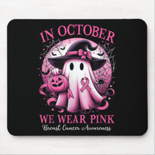 October We Wear Pink Witch Ghost Breast Cancer Awa Mouse Pad