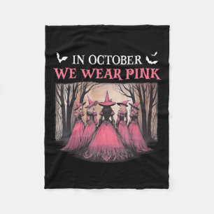 October We Wear Pink Witch Halloween Breast Cancer Fleece Blanket