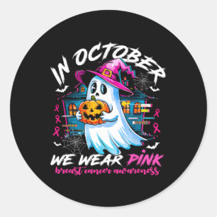 October We Wear Pink With Ghost Breast Cancer Awar Classic Round Sticker