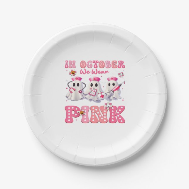 October Wear Pink Boo Nurse Halloween Costumes Wom Paper Plate (Front)