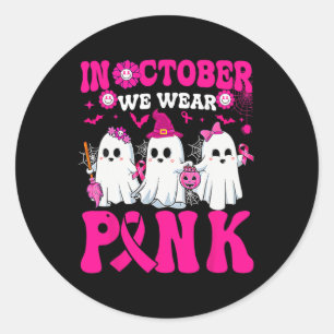 October Wear Pink Breast Cancer Warrior Ghost Hall Classic Round Sticker