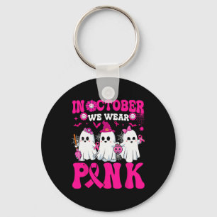October Wear Pink Breast Cancer Warrior Ghost Hall Key Ring