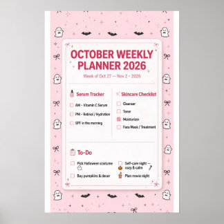 October Weekly Planner 2026 Pink Coquette Poster
