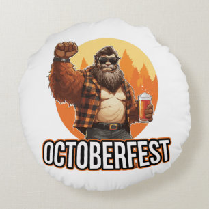 Octoberfest Bigfoot  Round Cushion