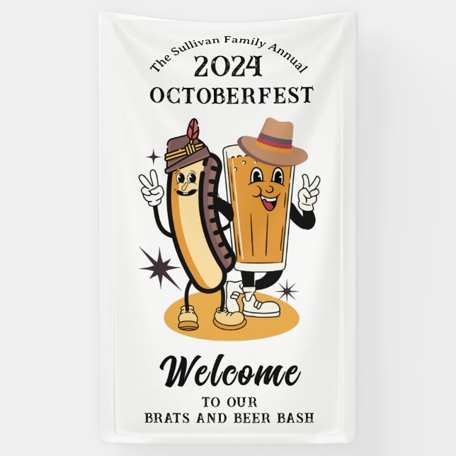 Octoberfest Brats and Beer Fall Party Retro Banner (Vertical)