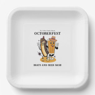 Octoberfest Brats and Beer Fall Party Retro Paper Plate