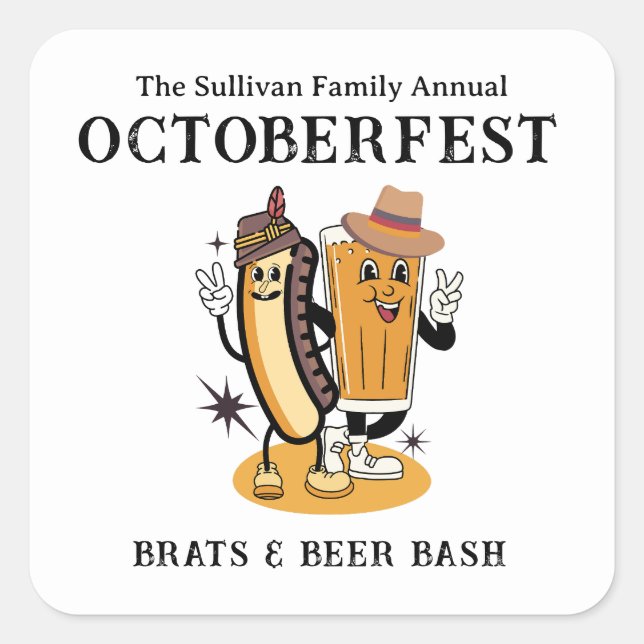 Octoberfest Brats and Beer Fall Party Retro Square Sticker (Front)