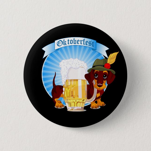 Octoberfest Dachshund, 2¼ Inch Round Button (Front)
