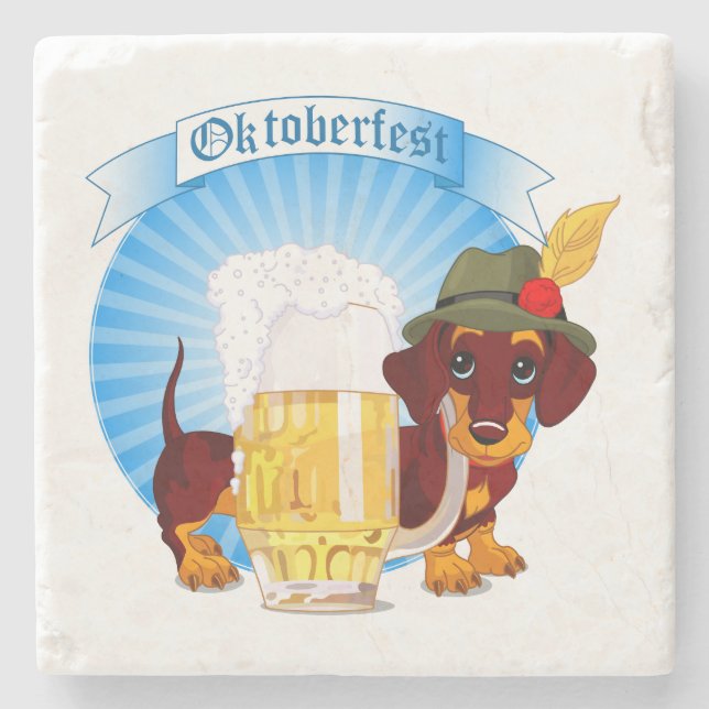 Octoberfest Dachshund Marble Stone Coaster (Front)
