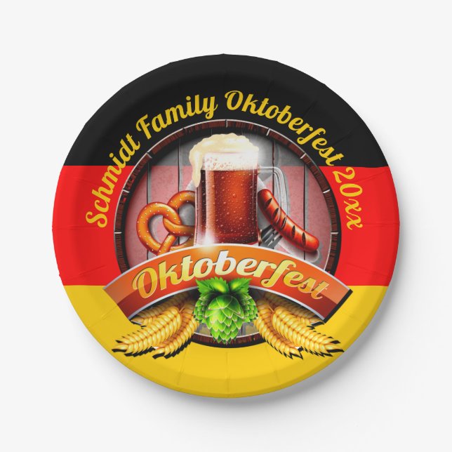 Octoberfest Festival Personalise Name Year 7"  Paper Plate (Front)