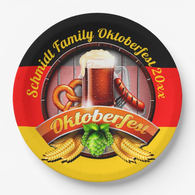 Octoberfest Festival Personalise Name Year 9"Party Paper Plate (Front)