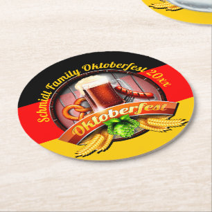 Octoberfest Festival Personalise Name Year Round Paper Coaster