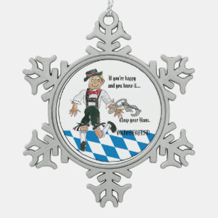 Octoberfest Funny Cartoon Hans Snowflake Pewter Christmas Ornament