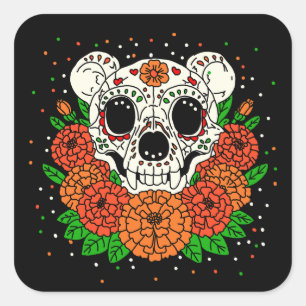 October's Marigolds & Bear Skull Square Sticker