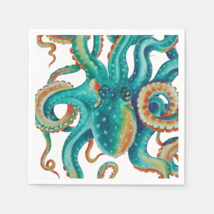 Octopis Teal Tentacles Watercolor Napkin
