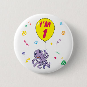 Octopus 1st Birthday 6 Cm Round Badge