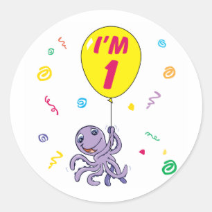 Octopus 1st Birthday Classic Round Sticker