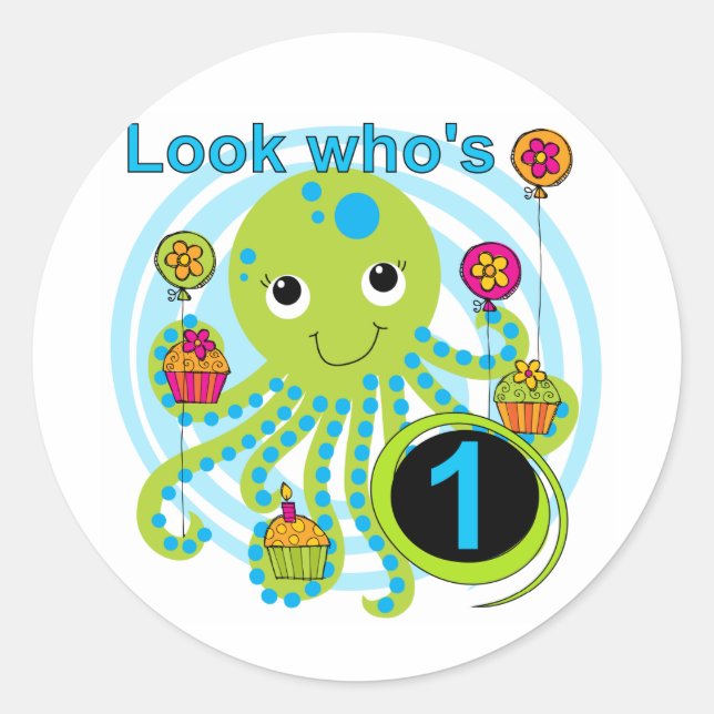 Octopus 1st Birthday T-shirts and Gifts Classic Round Sticker (Front)