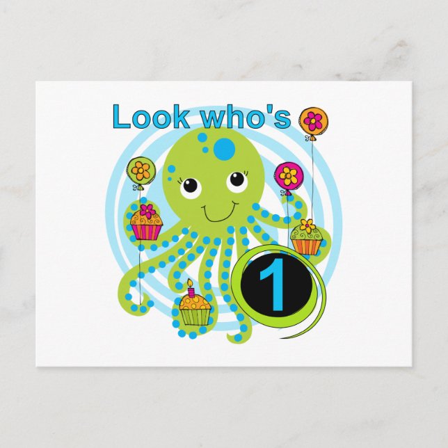 Octopus 1st Birthday T-shirts and Gifts Postcard (Front)