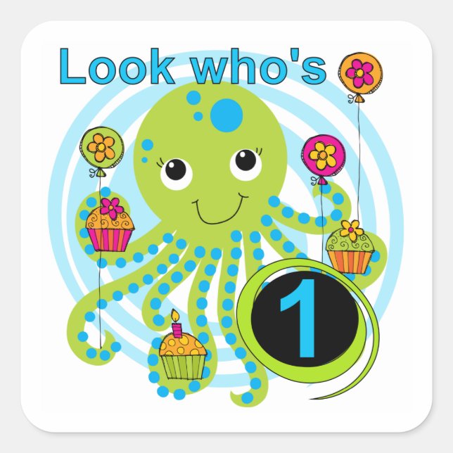 Octopus 1st Birthday T-shirts and Gifts Square Sticker (Front)