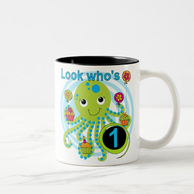 Octopus 1st Birthday T-shirts and Gifts Two-Tone Coffee Mug (Right)