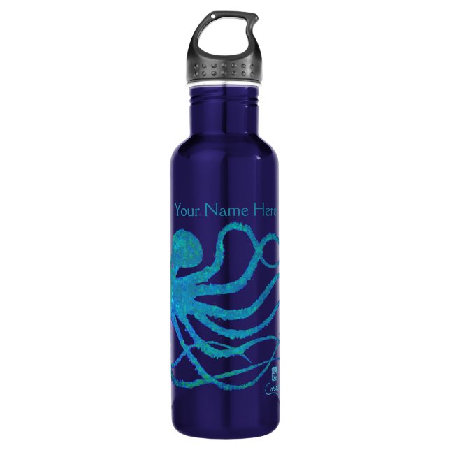 Octopus 2 Blu/Grn On Blue - 24 oz. Water Bottle (Front)