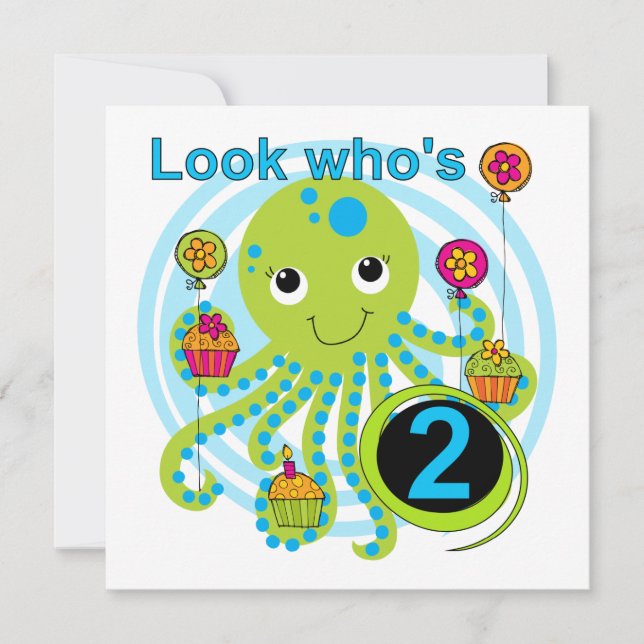 Octopus 2nd Birthday T shirts and Gifts Card (Front)