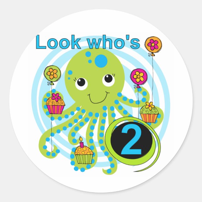 Octopus 2nd Birthday T shirts and Gifts Classic Round Sticker (Front)